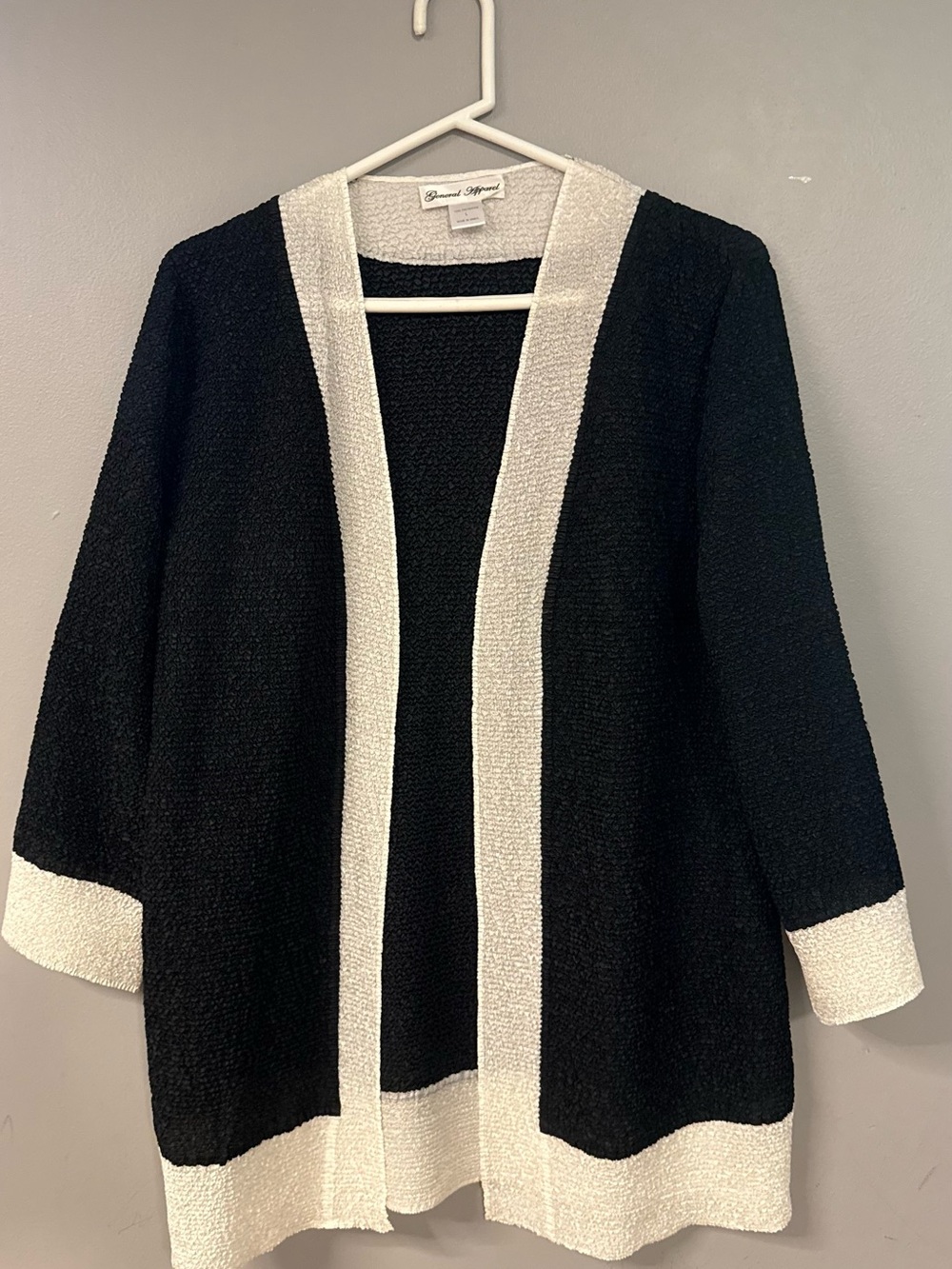 Elegant Black Cardigan with Cream Trim - Women's Open Front